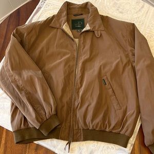 Khaki tan men’s bomber-type jacket, XL, excellent condition, fully lined